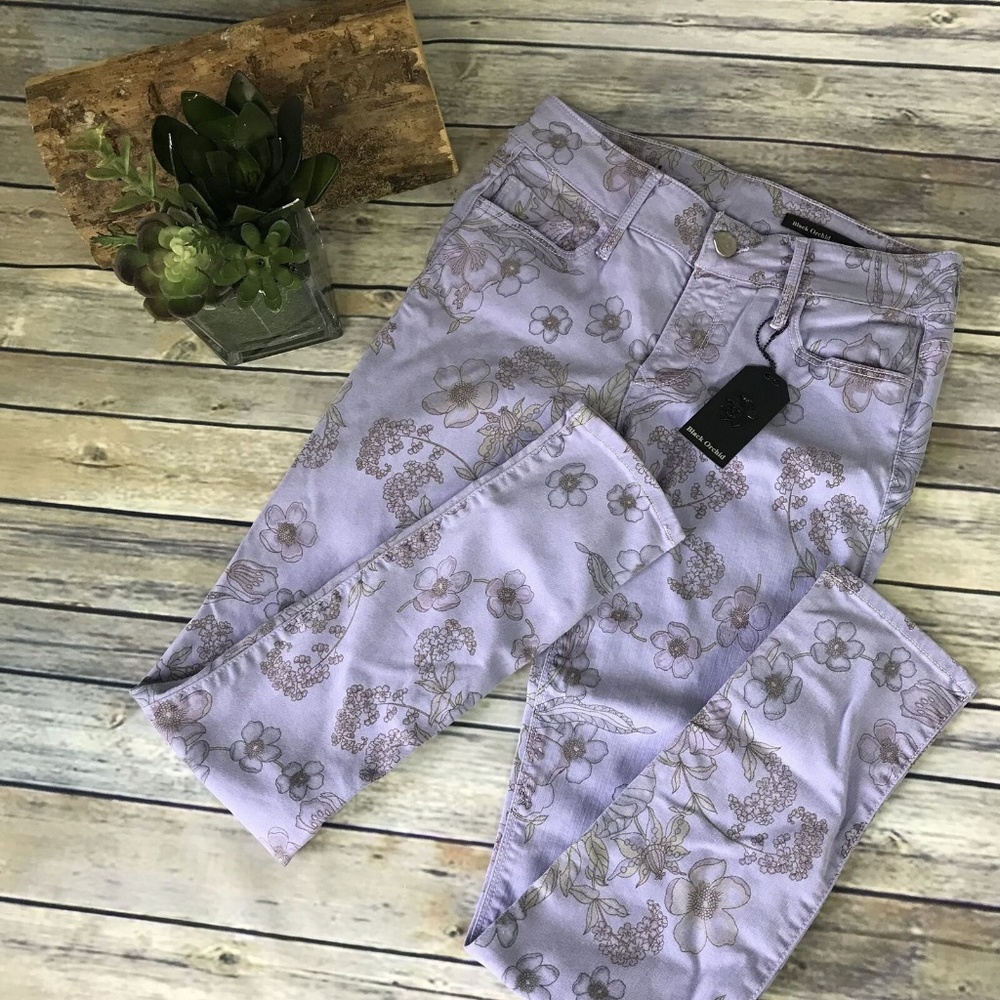 Black Orchid Womens Purple Floral Pants Skinny